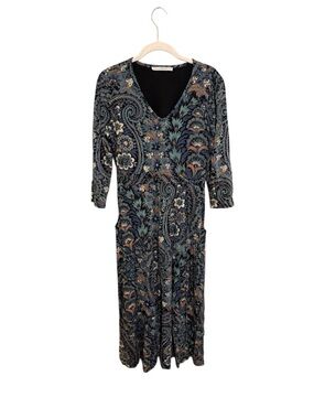 Peruvian Connection Pima Cotton Blend Floral Paisley Long Sleeve Dress - Size M